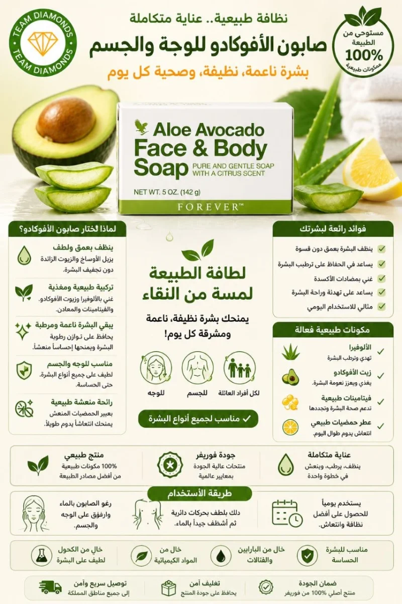 صابون الأفوكادو للوجه والجسم — Aloe Avocado Face & Body Soap — Forever المغرب